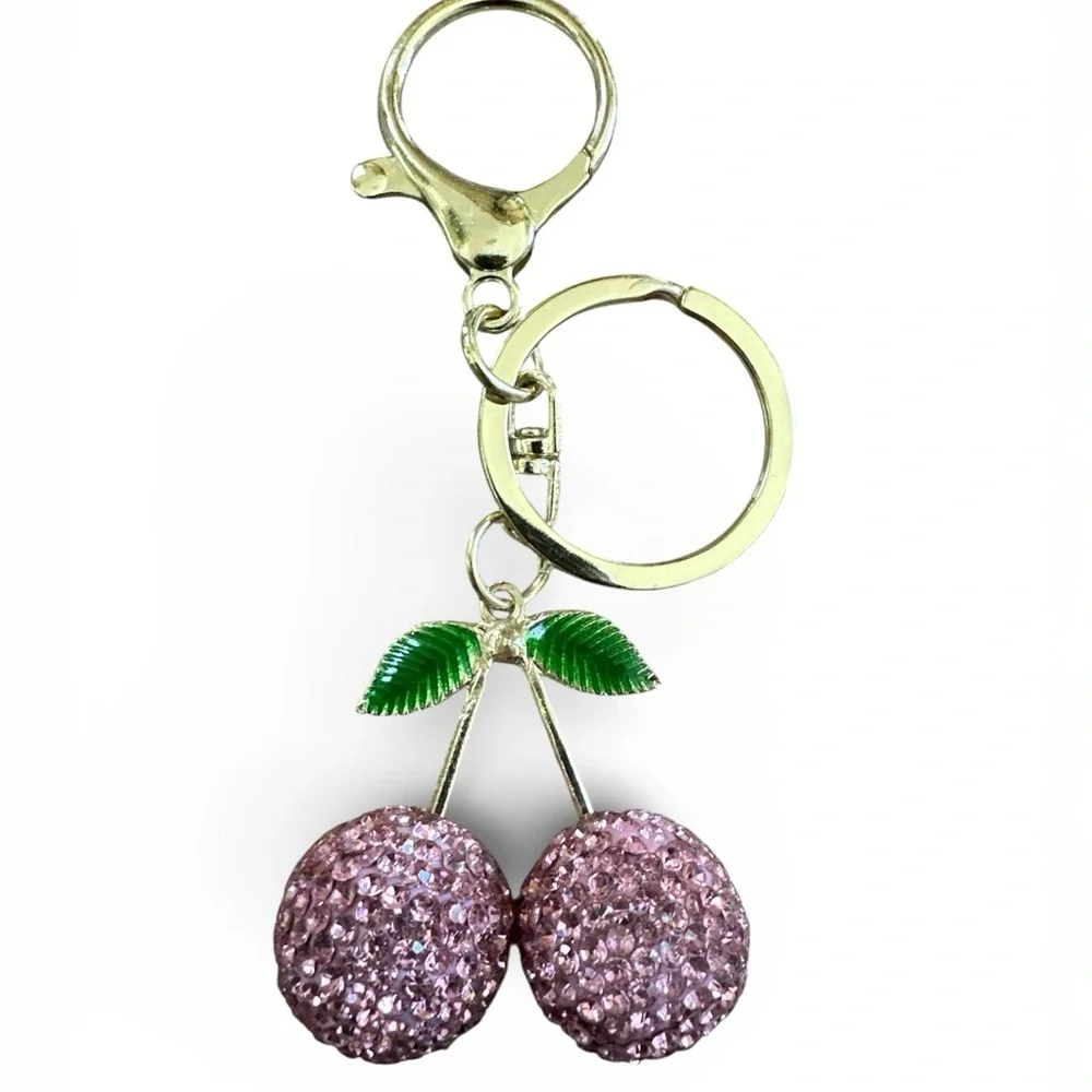 💖 Sparkly Pink Crystal Cherry Bag Charm / Keychain 💖